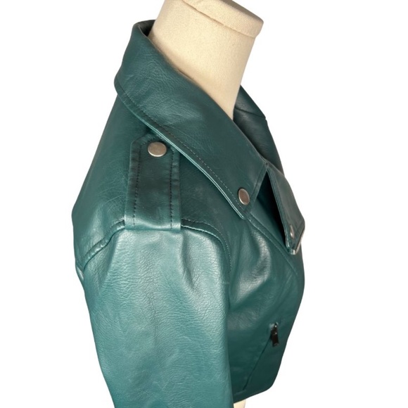 NWOT 7 for All Mankind Green Faux Leather Moto Jacket (S) - Picture 9 of 10